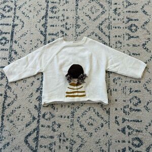 Zara Cream and Brown Sweater with Playful Cartoon Design